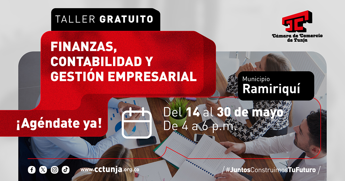 Imagen promocional del taller gratuito y virtual de finanzas, contabilidad y gestión empresarial.